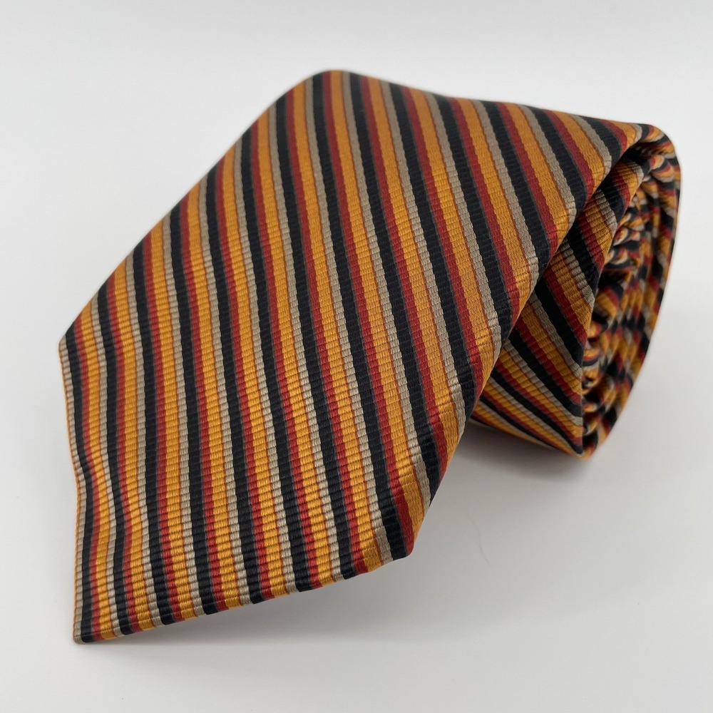 Gitman Bros USA Men's Silk Necktie Gold Orange Red Black Striped Tie